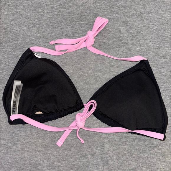 Victoria’s Secret PINK Limited Edition Black & Pink Logo String Bikini Top - MD - Picture 2 of 4